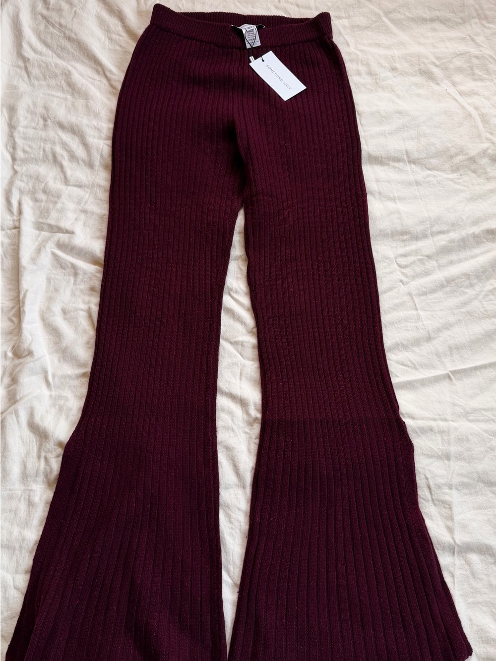 Something Navy Ribbed Knit Flared Leggings - Wine